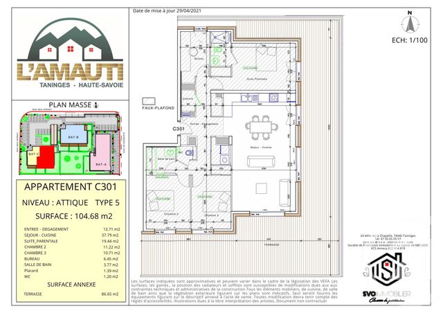 Appartement F4 à vendre - 5 pièces - 104.68 m2 - TANINGES - 74 - RHONE-ALPES - Century 21 Vilminot Immobilier